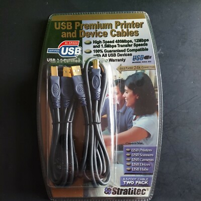 Stratitec USB Printer Cable (2 Pack)